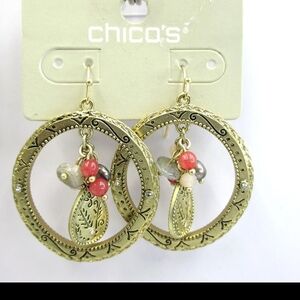 Chico's Gold Earrings with Red Accents